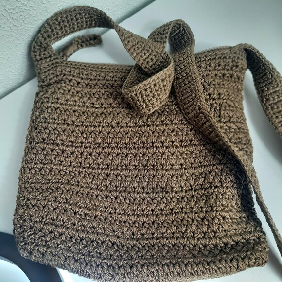 The Sak Crochet Shoulder Bag Brown Woven Purse Crossbody Tote Boho Style EUC 10" - Picture 7 of 7